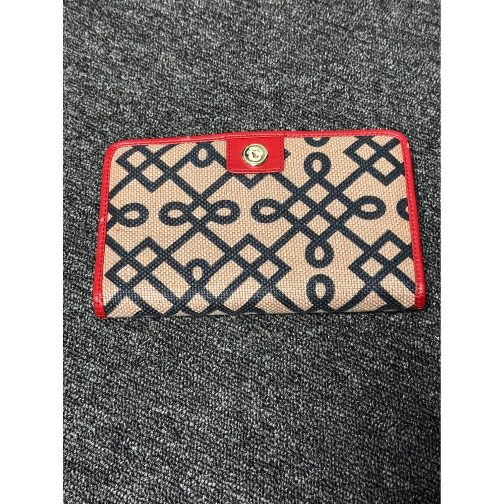 Spartina 449 Daufuskie Island Linen Leather Long Wallet Black Red Geometric